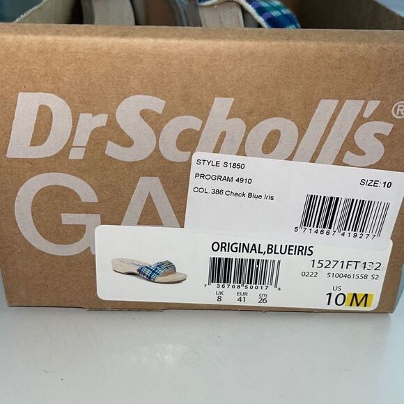 Ganni Dr Scholl’s Wooden Clogs in Check Blue Iris Size 10 New - Picture 11 of 11